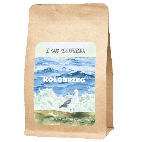 Kawa Kołobrzeska Kołobrzeg Paczka kawy mewa nad morzem