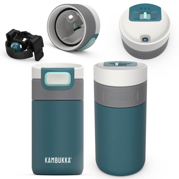 Kubek termiczny Kambukka Etna Deep Teal o pojemności 300 ml to praktyczny i stylowy wybór do pracy, na trening czy spacer. Dzięki stuprocentowej szczelności możesz zabrać gorącą kawę lub orzeźwiający napój bez obaw o wycieki – nawet gdy kubek znajduje się w plecaku lub torbie.