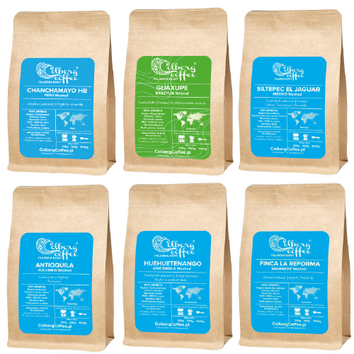 Kawa Ziarnista Zestaw - Średnio Palona - Single Origin 6x 250g