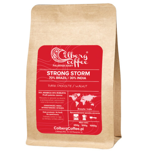 Intensywna Kawa Strong Storm - Jeśli szukasz Niskiej Kwasowości Kawa Strong Storm to esencja intensywności i głębi smaku, idealna dla miłośników mocnych wrażeń