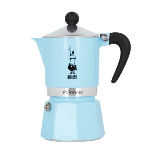 Bialetti Rainbow 3-Cup Moka Pot, Light Blue