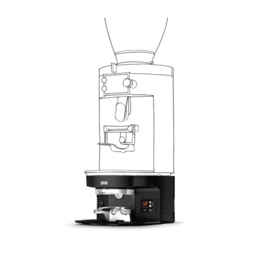Tamper automatyczny PuqPress M5 zamontowany pod mlynkiem Mahlkonig E80