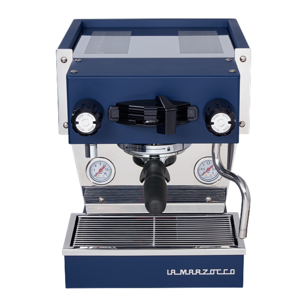 Ekspres La Marzocco Linea Micra w kolorze granatowym widziany z przodu