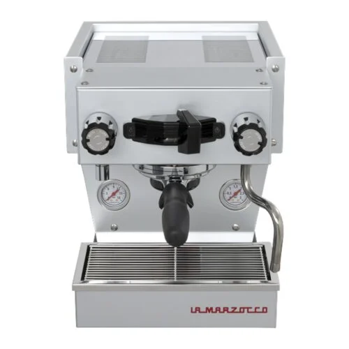 Ekspres La Marzocco Linea Micra w kolorze srebrnym satynowym widziany z przodu