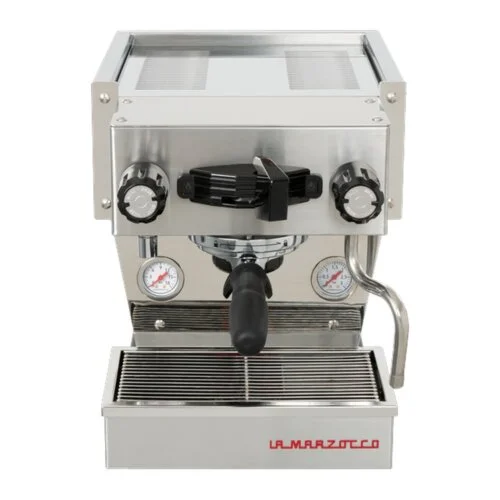 Ekspres La Marzocco Linea Micra w kolorze ze stali szczotkowanej widziany z przodu